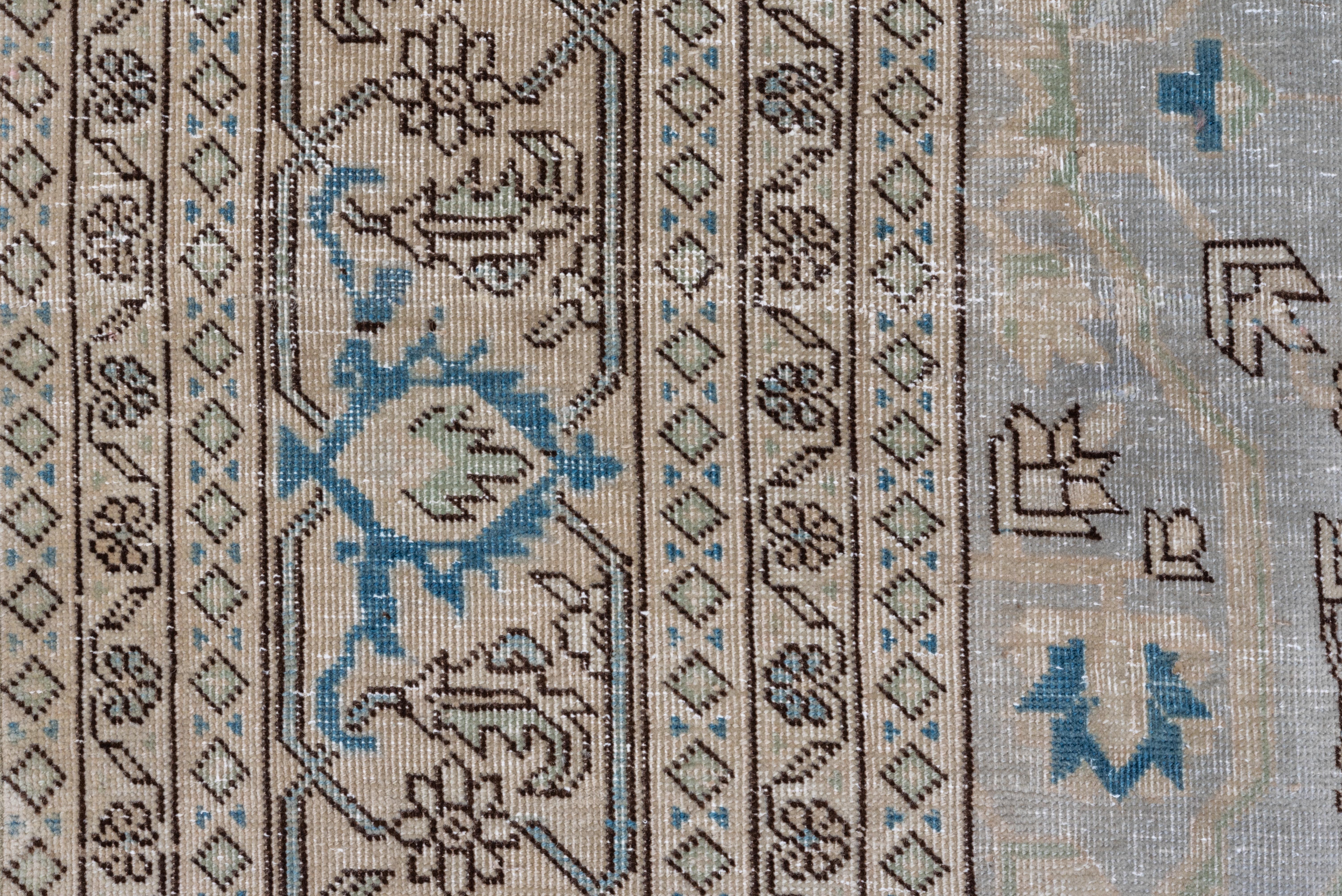 Wool Antique Light Blue Field Turkish Sivas Rug, Green and Royal Blue Accents For Sale