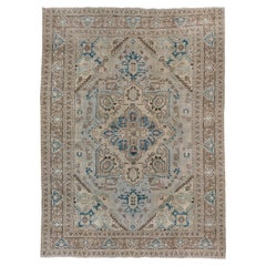 Antique Light Blue Field Turkish Sivas Rug, Green and Royal Blue Accents