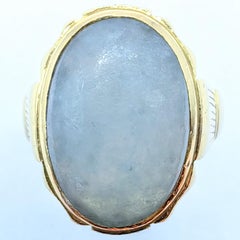 Antique Light Bluish-Green Oval Cabochon Nephrite Jade 18k Yellow Gold Dome Ring