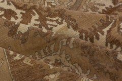 Antique Light Brown Turkish Oushak Rug with Medallion, Cream Field