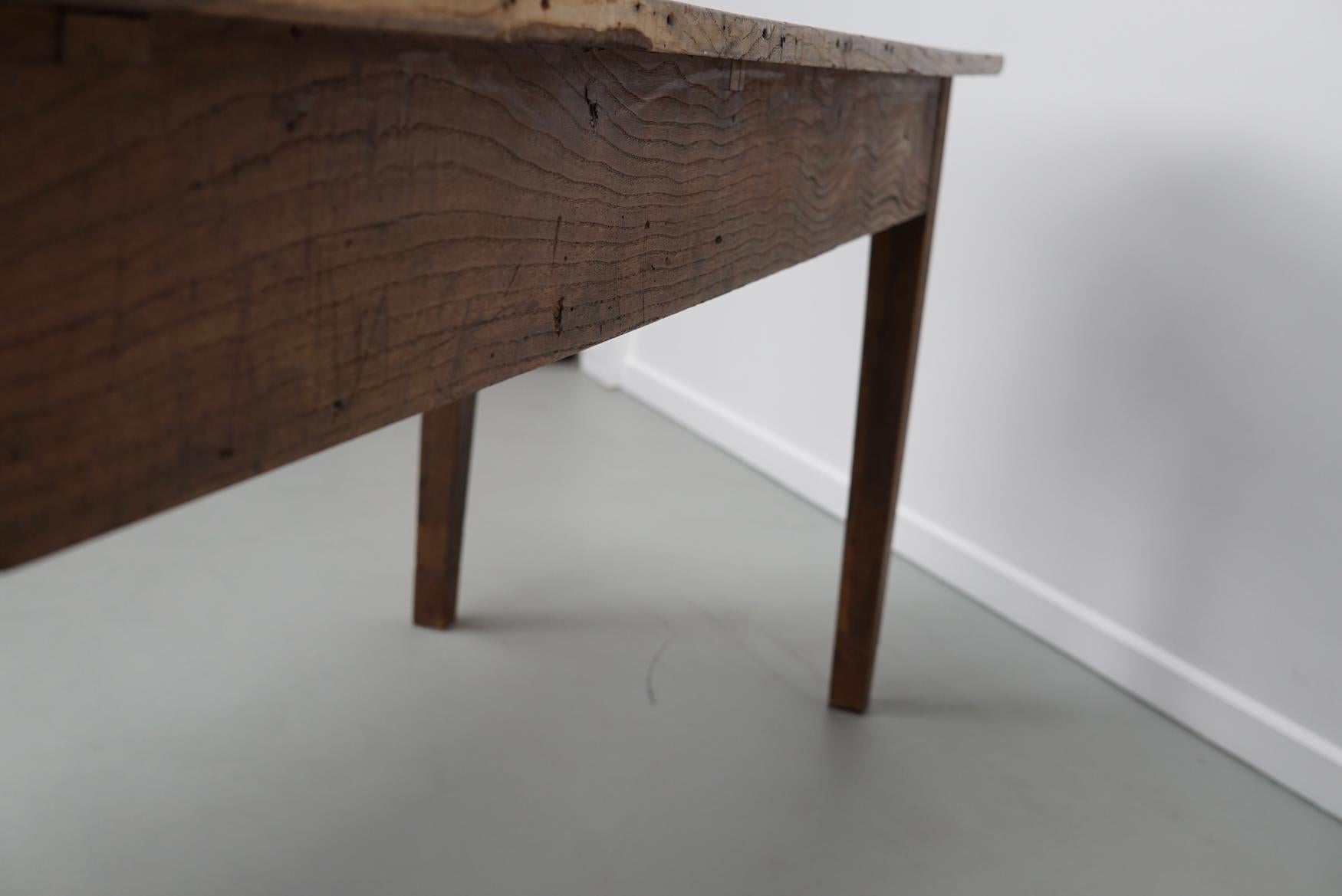 Antique Light Elm 19th Century French Rustic Farmhouse Dining Table For Sale 12