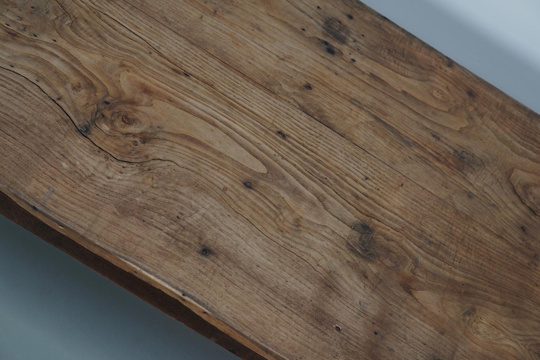 Early 20th Century Antique Light Elm 19th Century French Rustic Farmhouse Dining Table For Sale