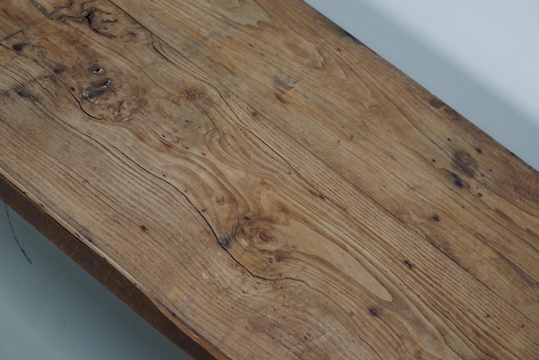 Antique Light Elm 19th Century French Rustic Farmhouse Dining Table For Sale 1