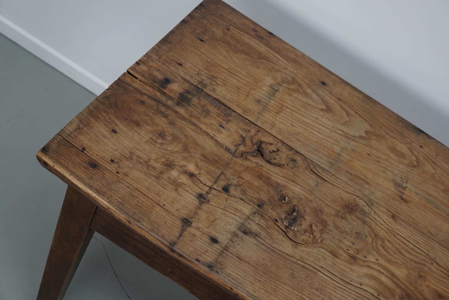 Antique Light Elm 19th Century French Rustic Farmhouse Dining Table For Sale 2