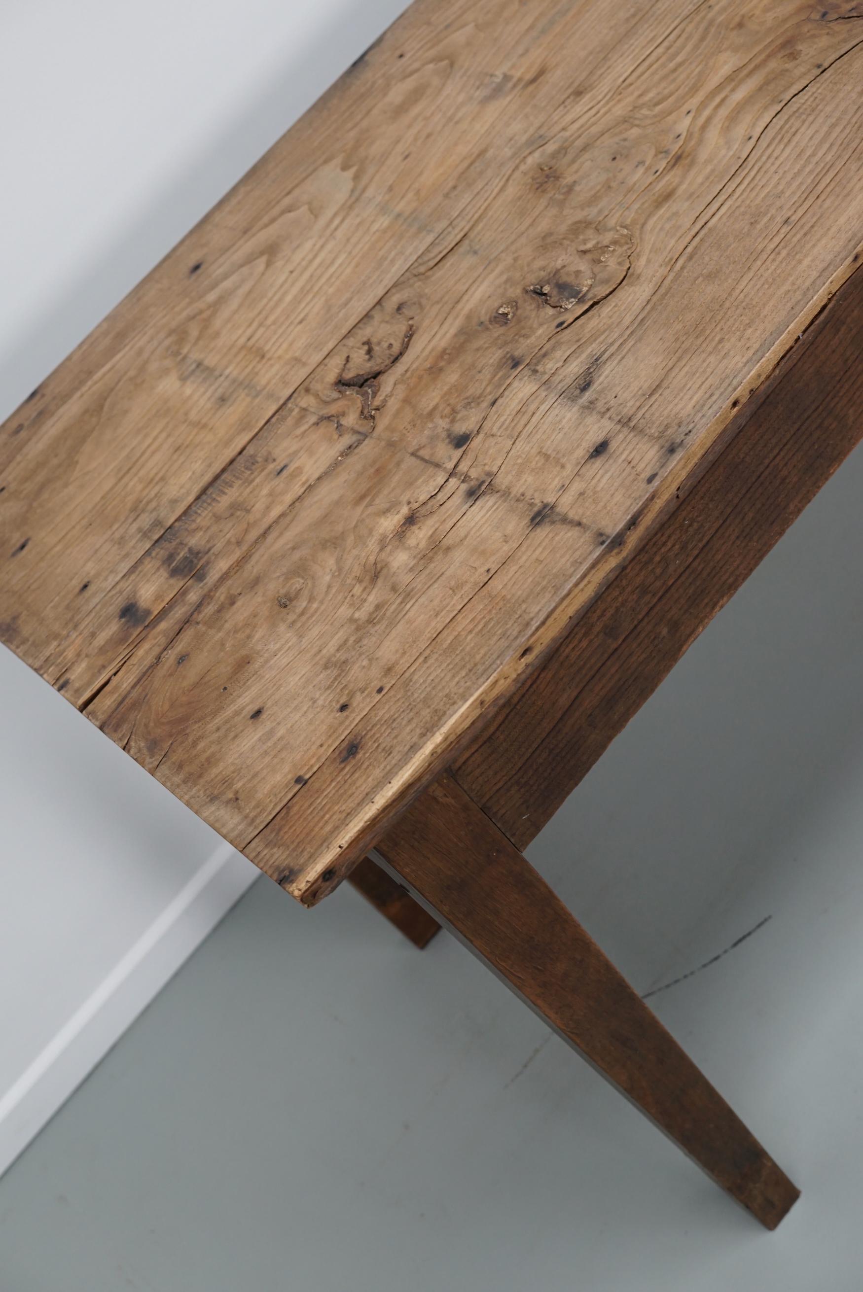 Antique Light Elm 19th Century French Rustic Farmhouse Dining Table For Sale 3