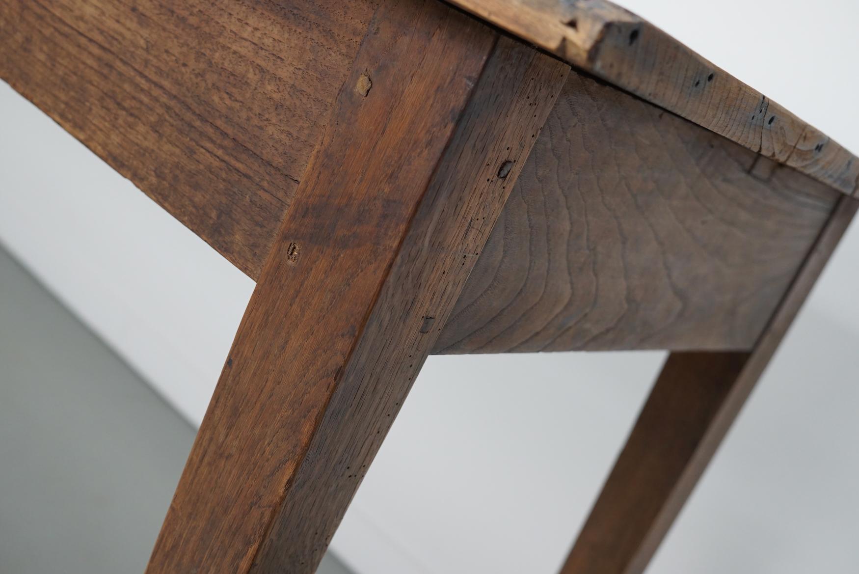 Antique Light Elm 19th Century French Rustic Farmhouse Dining Table For Sale 5