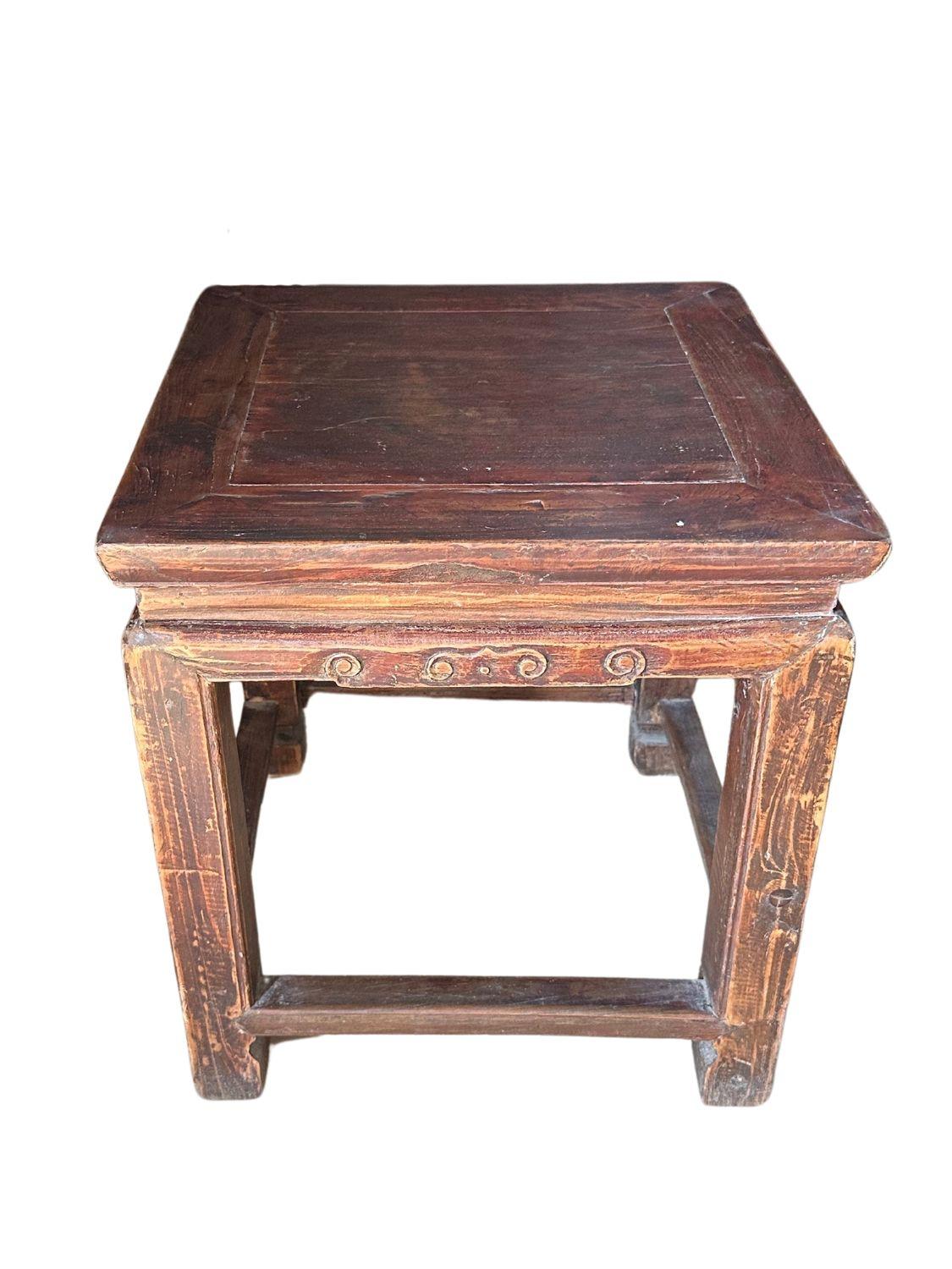 Chinese Antique Qing Dynasty Light Elm Wood Stool For Sale