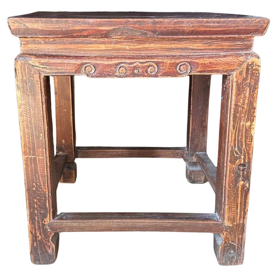 Antique Qing Dynasty Light Elm Wood Stool