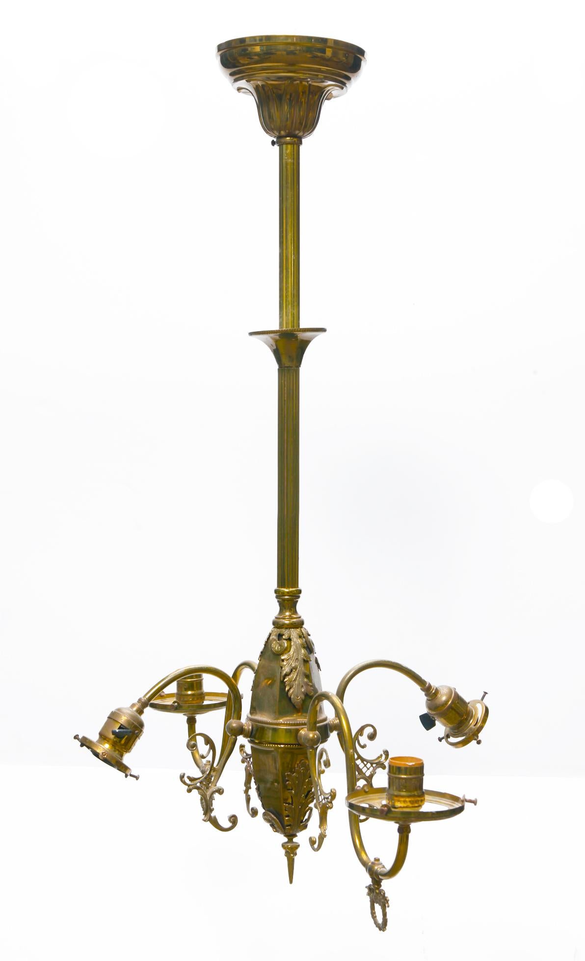 Early Victorian Antique light fixture, incomplete, with a high polished brass finish.   For Sale