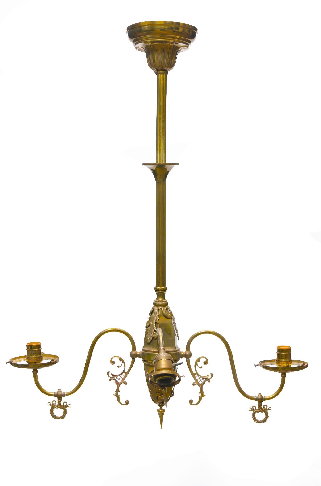Antique light fixture, incomplete, with a high polished brass finish.   In Good Condition For Sale In Malibu, CA