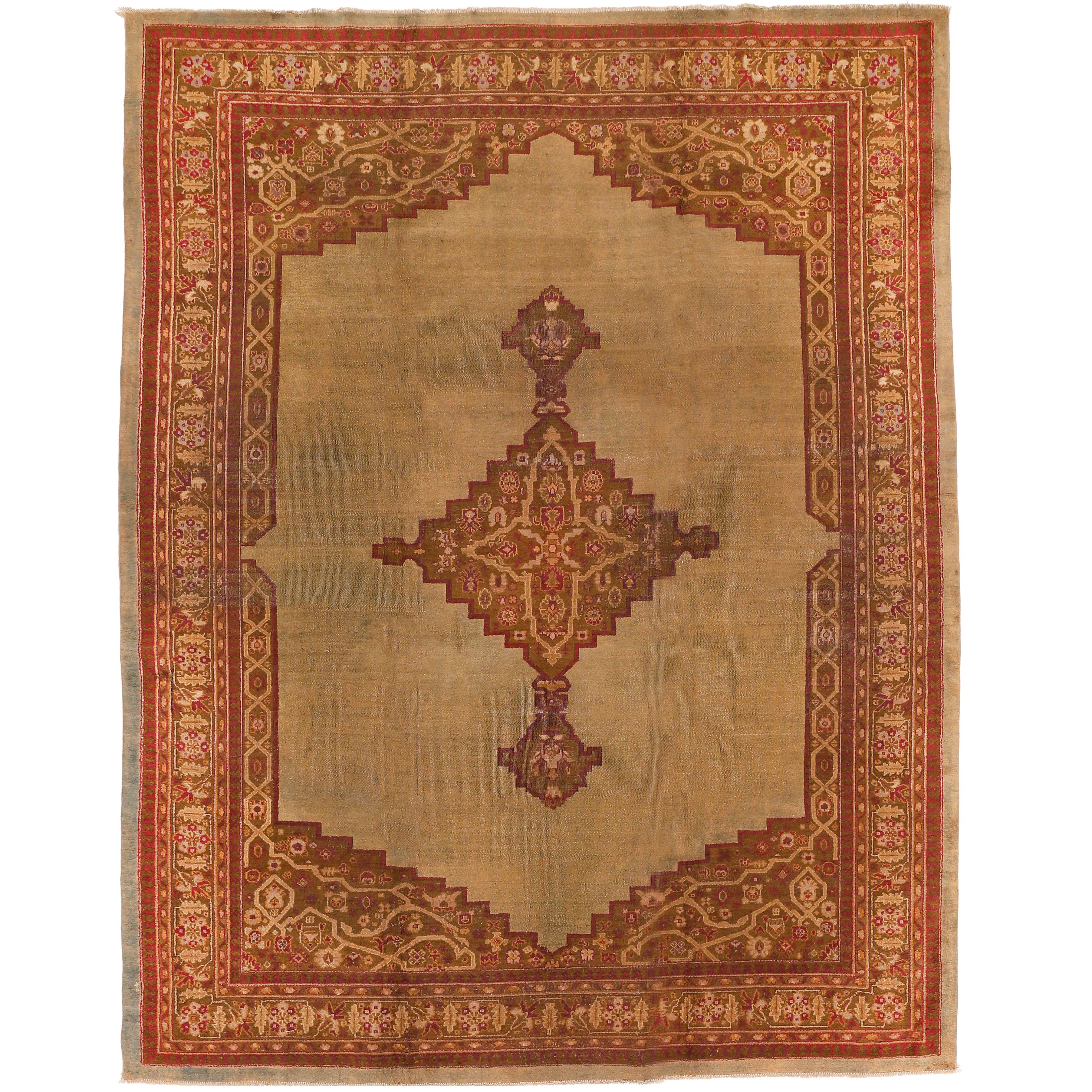 Antique Light Green Open Field Indian Amritsar Rug For Sale