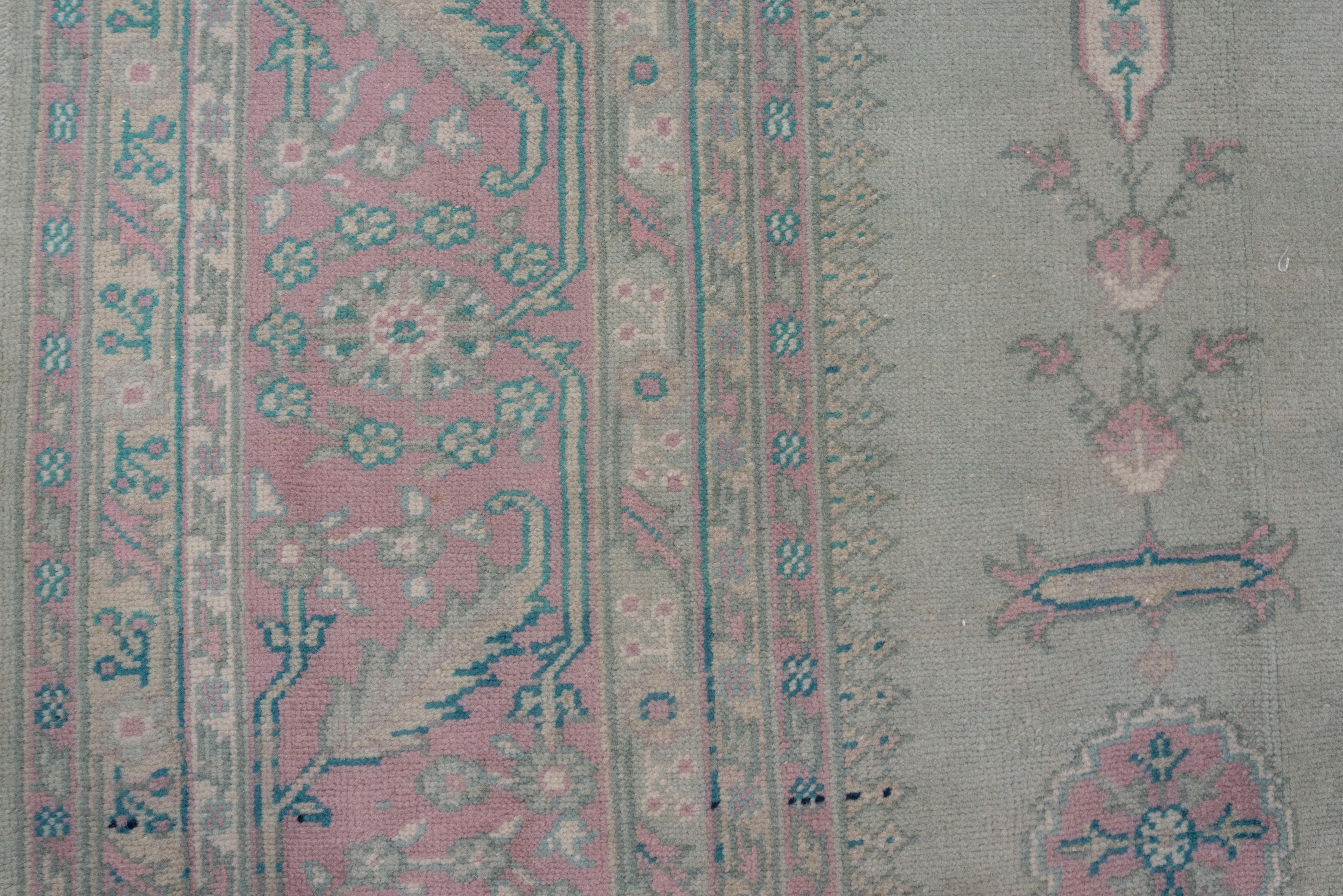 Hand-Knotted Antique Light Green Turkish Oushak Carpet For Sale