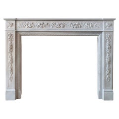 Antique Light Grey Carrara Marble Fireplace in Classicist Style