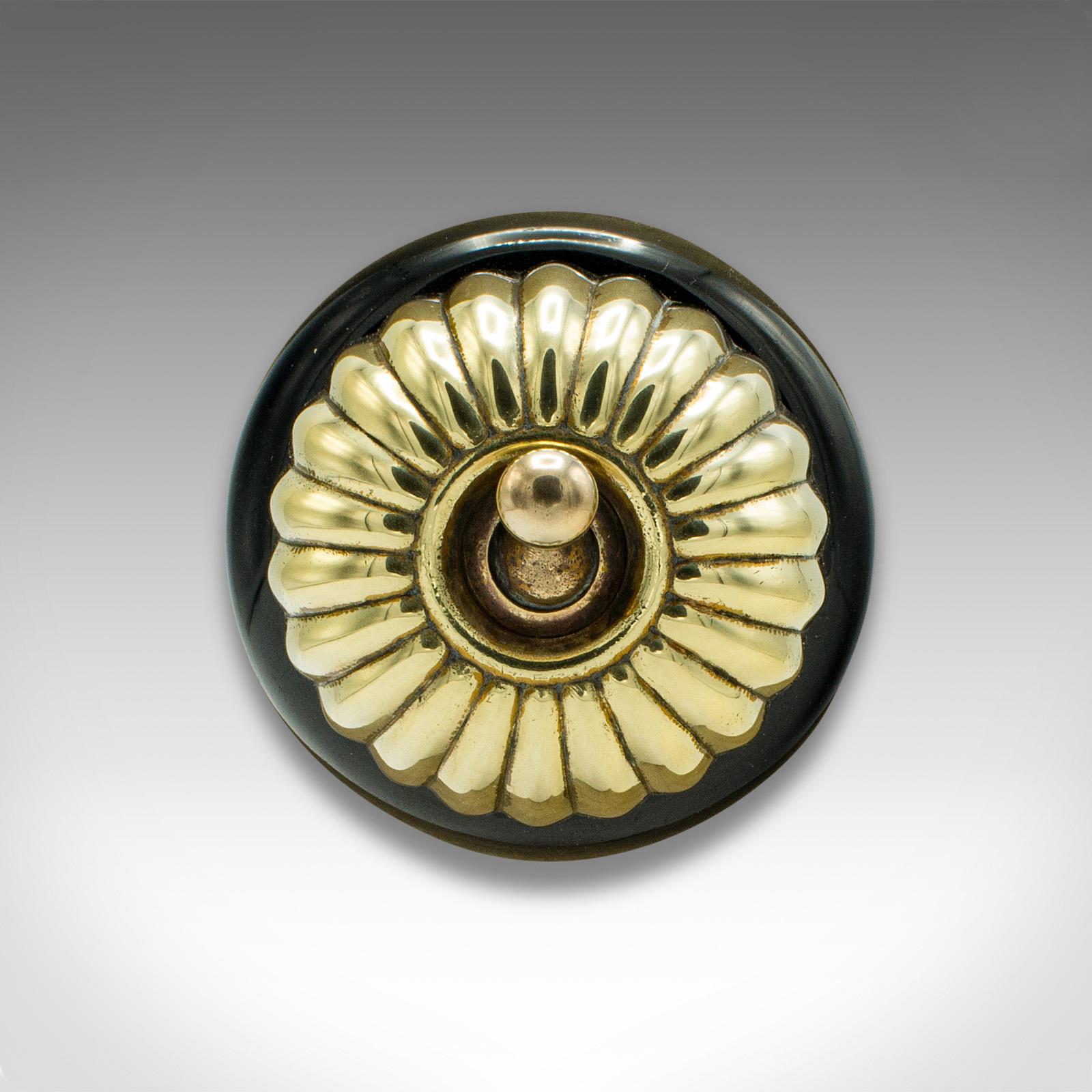 Art Deco Antique Light Switch, English, Brass, Bakelite, On-Off, Early 20th Century, 1920 For Sale