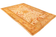 Antique Oushak Rug, Hand-Knotted Wool, Ivory Field, Turkey, 1910