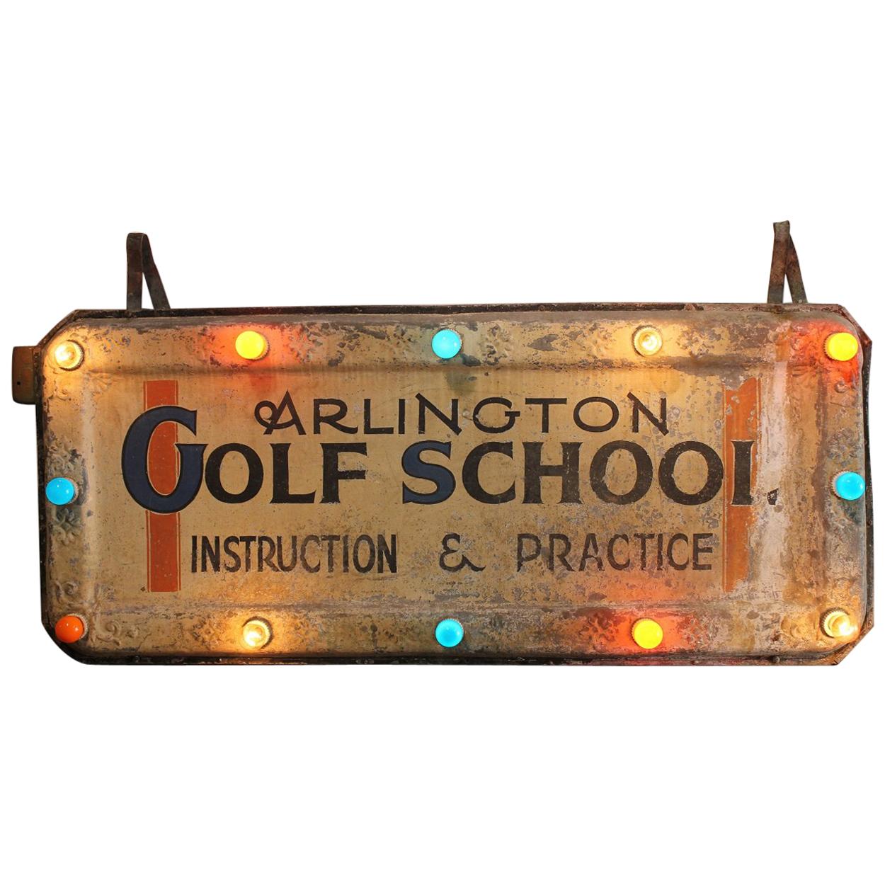 Antique Light Up Sign "Golf School" For Sale