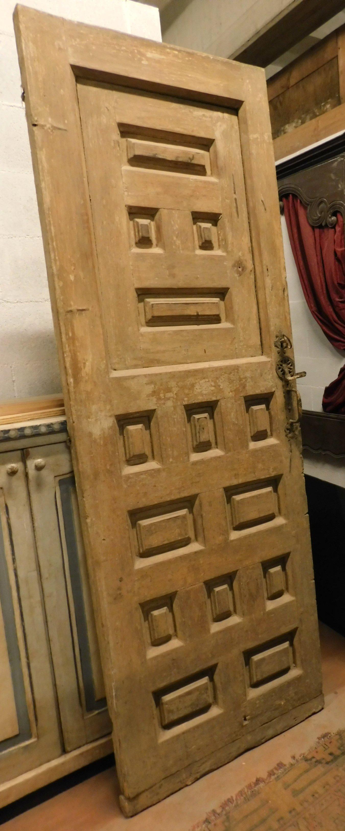 Hand-Carved Antique Light Wood Door with Opening Top Window, Spain, 1800 For Sale