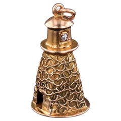 Antique Lighthouse Charm of 14k Gold
