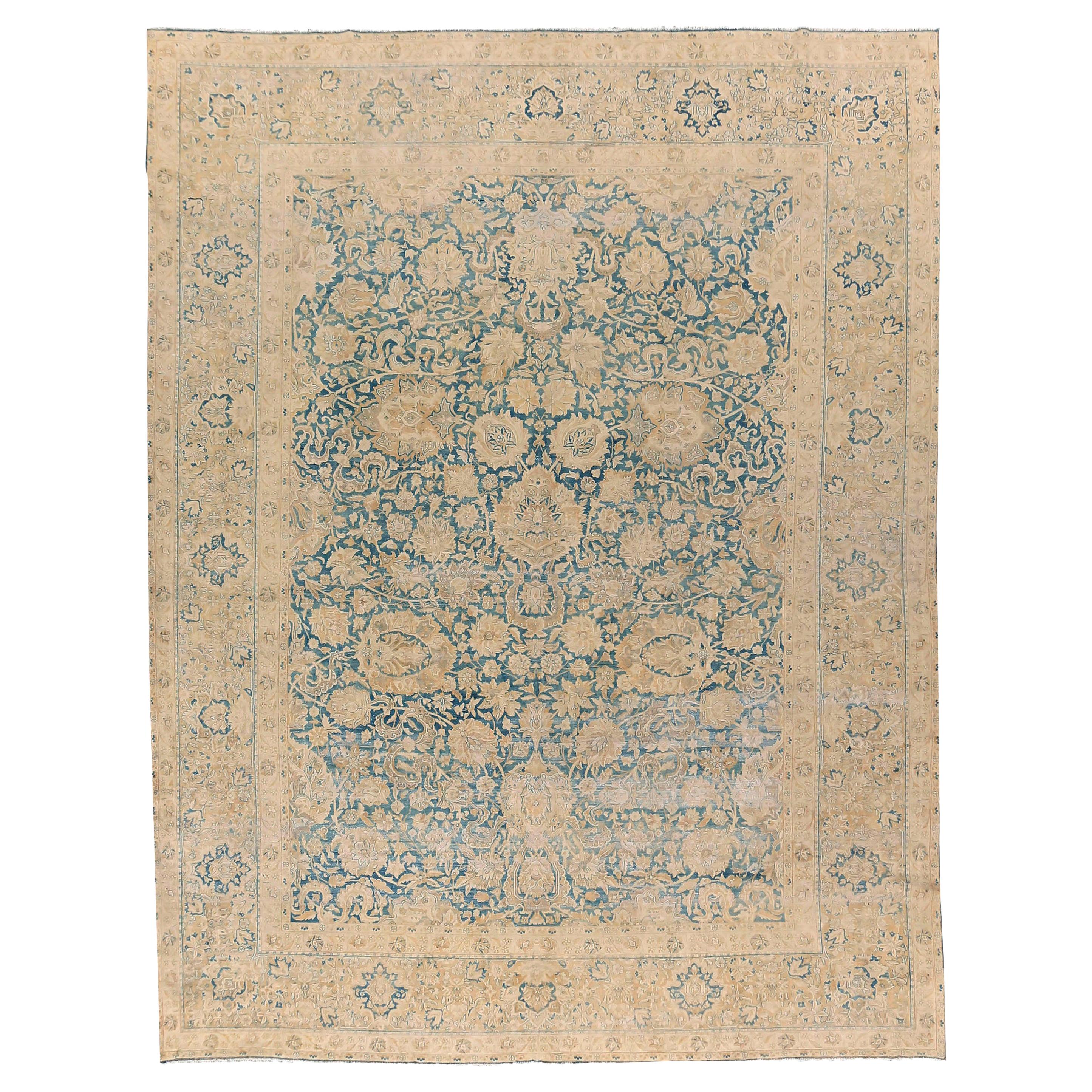 Antique Lightly Distressed Persian Kirman Rug, circa 1890  9'10 x 13' For Sale