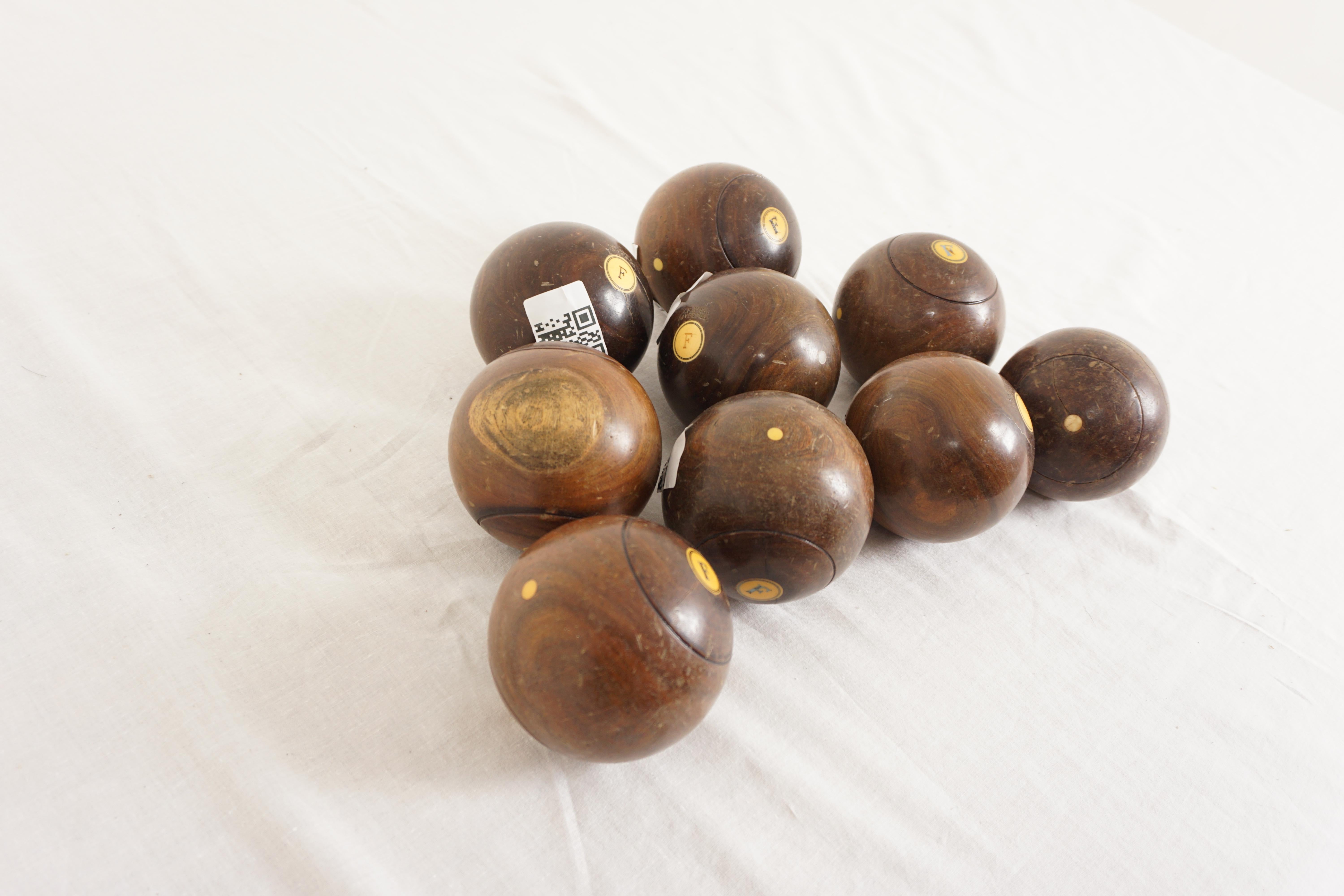Victorian Antique Lignum Vitae Balls, 11 Indoor Carpet Balls, Scotland 1870, H1144 For Sale