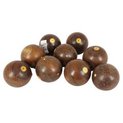 Anciennes boules Vitae Balls de Lignum, 11 boules de tapis d'intérieur, Écosse 1870, H1144