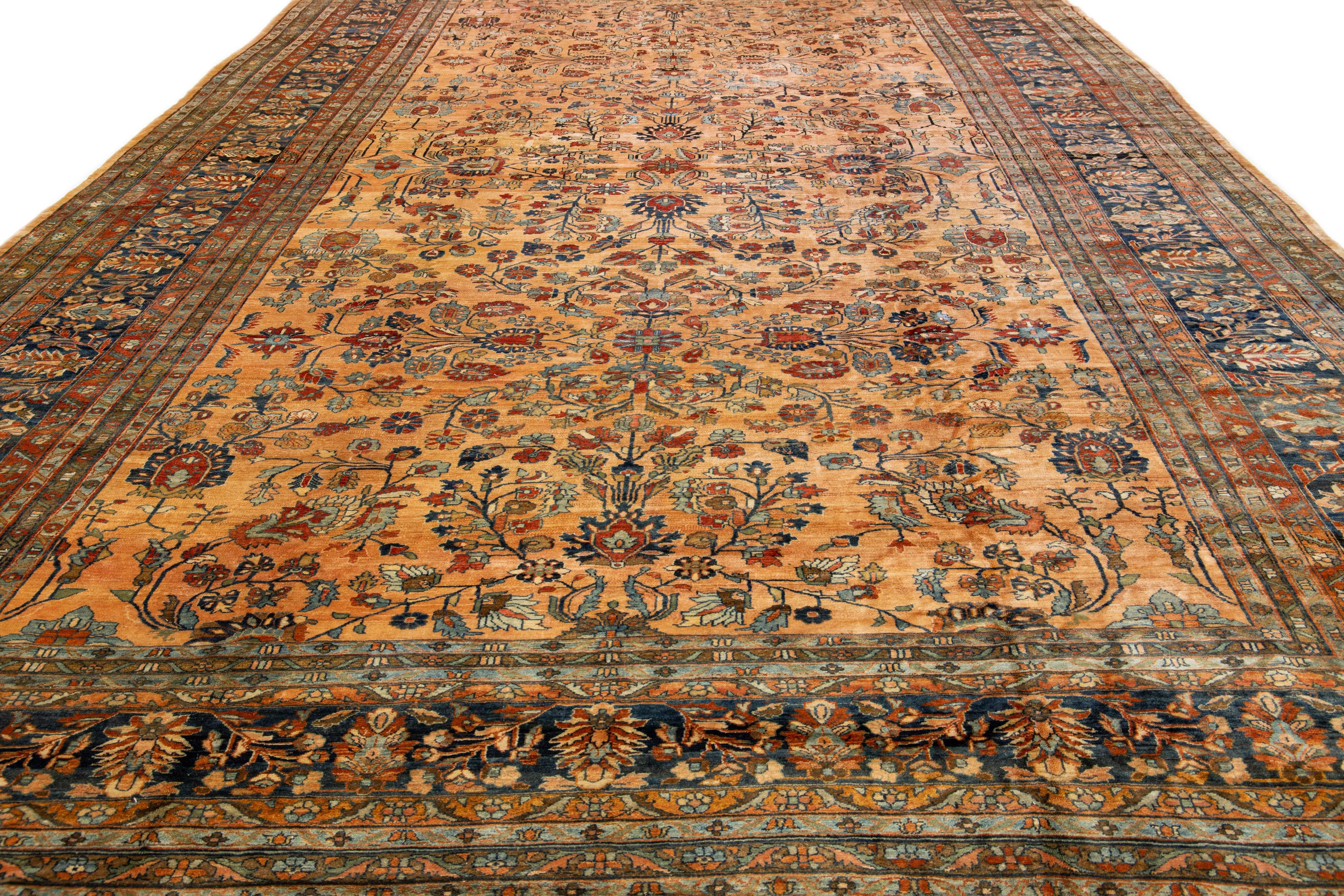 Islamic Antique Lilihan Handmade Allover Designed Peach Wool Rug For Sale