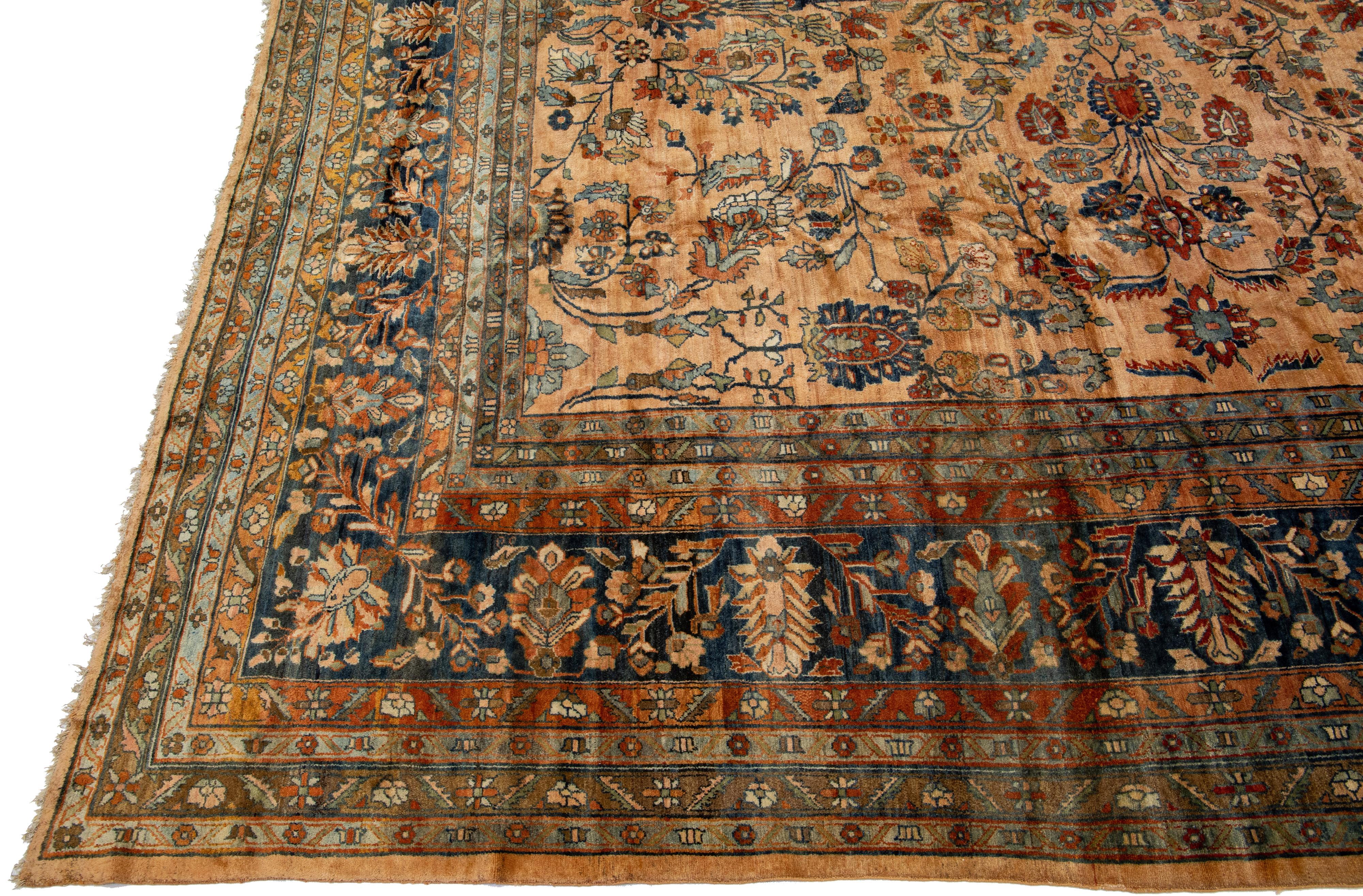Persian Antique Lilihan Handmade Allover Designed Peach Wool Rug For Sale