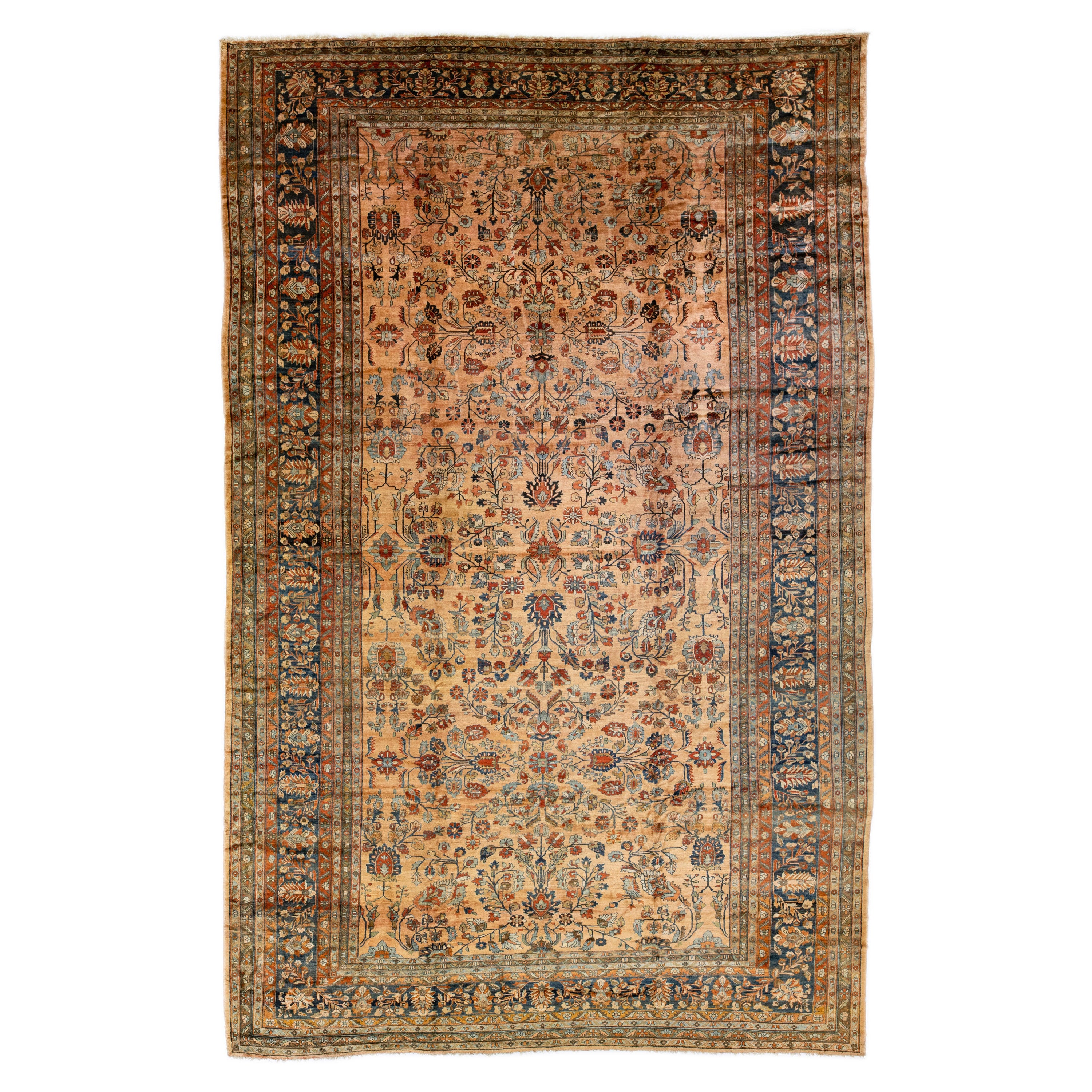 Tapis ancien Lilihan fait à la main, entièrement conçu en laine pêche