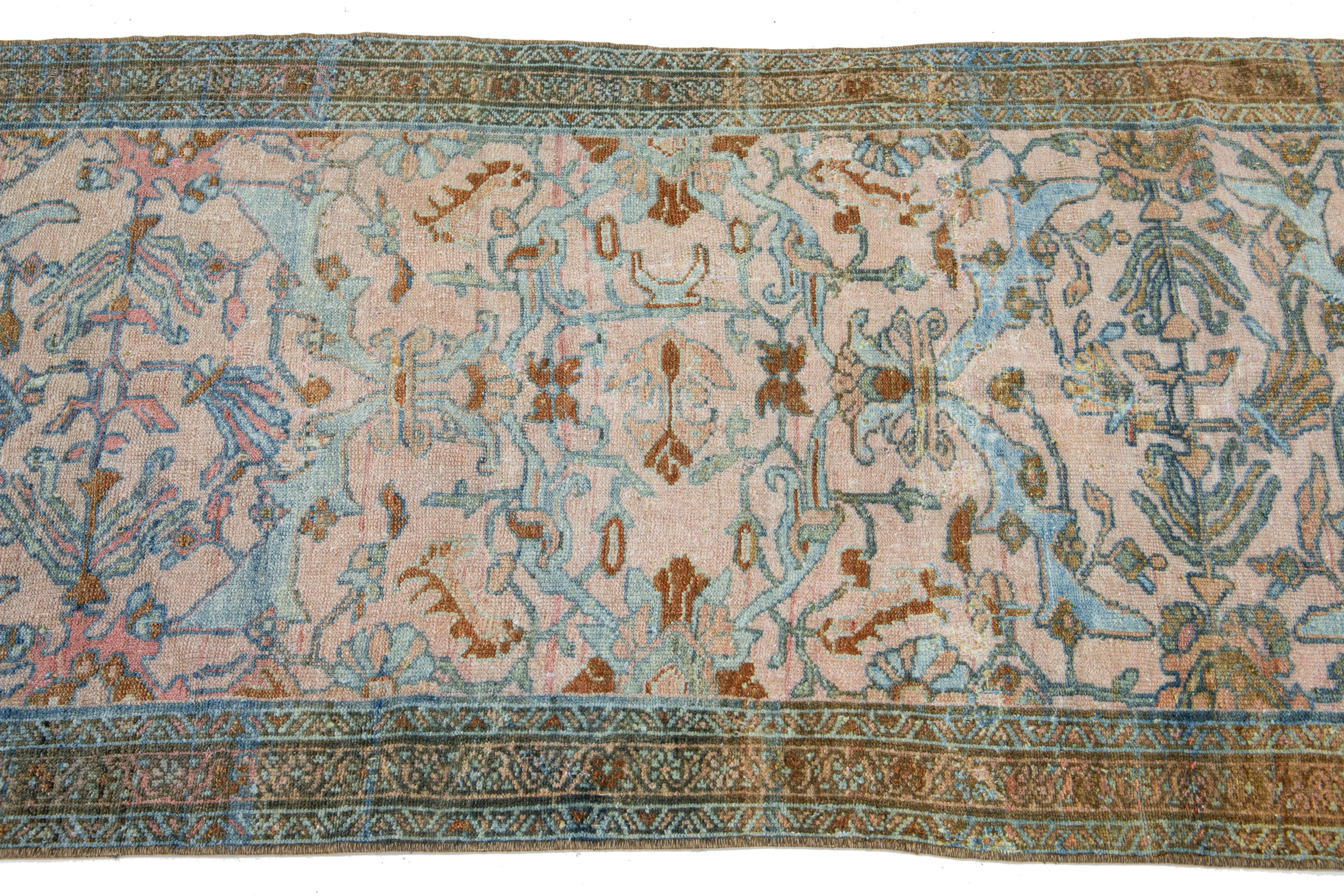 Persian Antique Lilihan Handmade Floral Designed Wool Runner In Pink For Sale