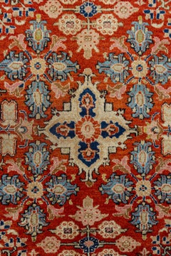 Antique Lilihan Rug in Red and Blue Wool with Floral Medallion Design