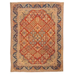 Antique Lilihan Rug in Red and Blue Wool with Floral Medallion Design