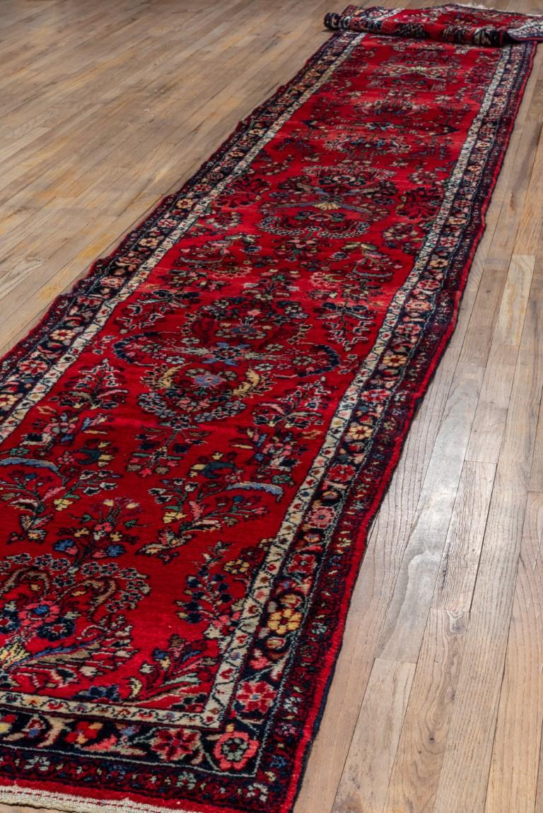 Persian Antique Lillian Long Runner with Red Field and Blue Details 