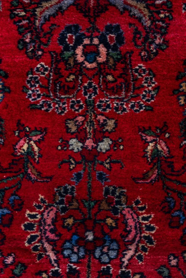 Hand-Knotted Antique Lillian Long Runner with Red Field and Blue Details 