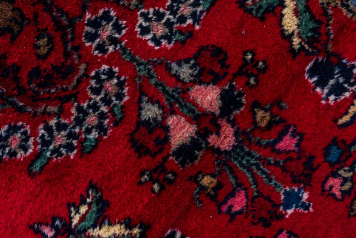Antique Lillian Long Runner with Red Field and Blue Details  In Good Condition In New York, NY