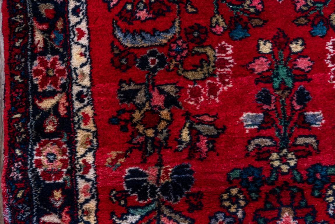 20th Century Antique Lillian Long Runner with Red Field and Blue Details 