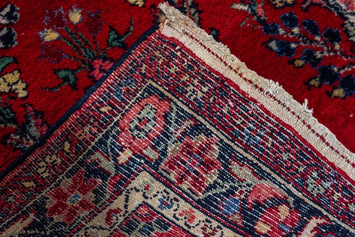 Wool Antique Lillian Long Runner with Red Field and Blue Details 
