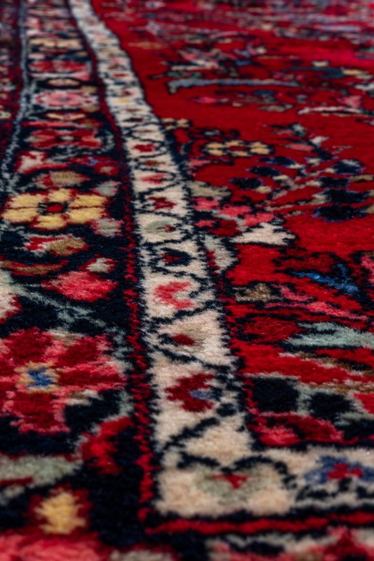 Antique Lillian Long Runner with Red Field and Blue Details  2