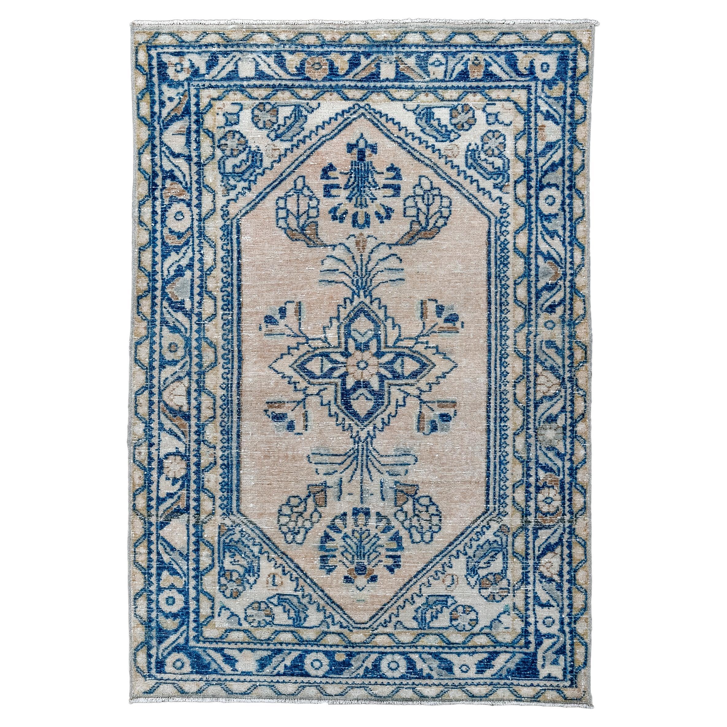 Antique Lillian Rug with Blue Floral Designs