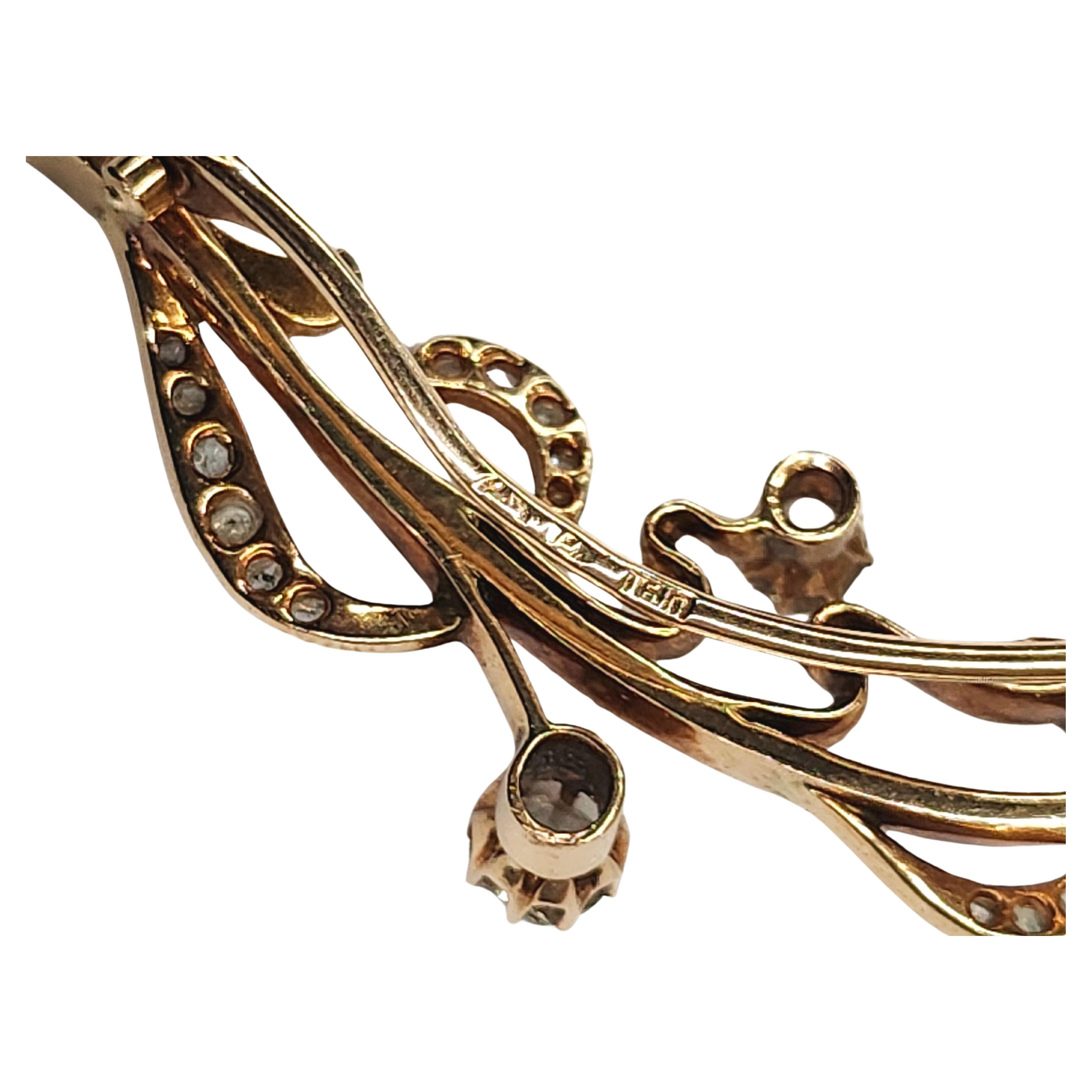 Women's Antique Lily Of The Valley Diamond Russian Gold Brooch For Sale