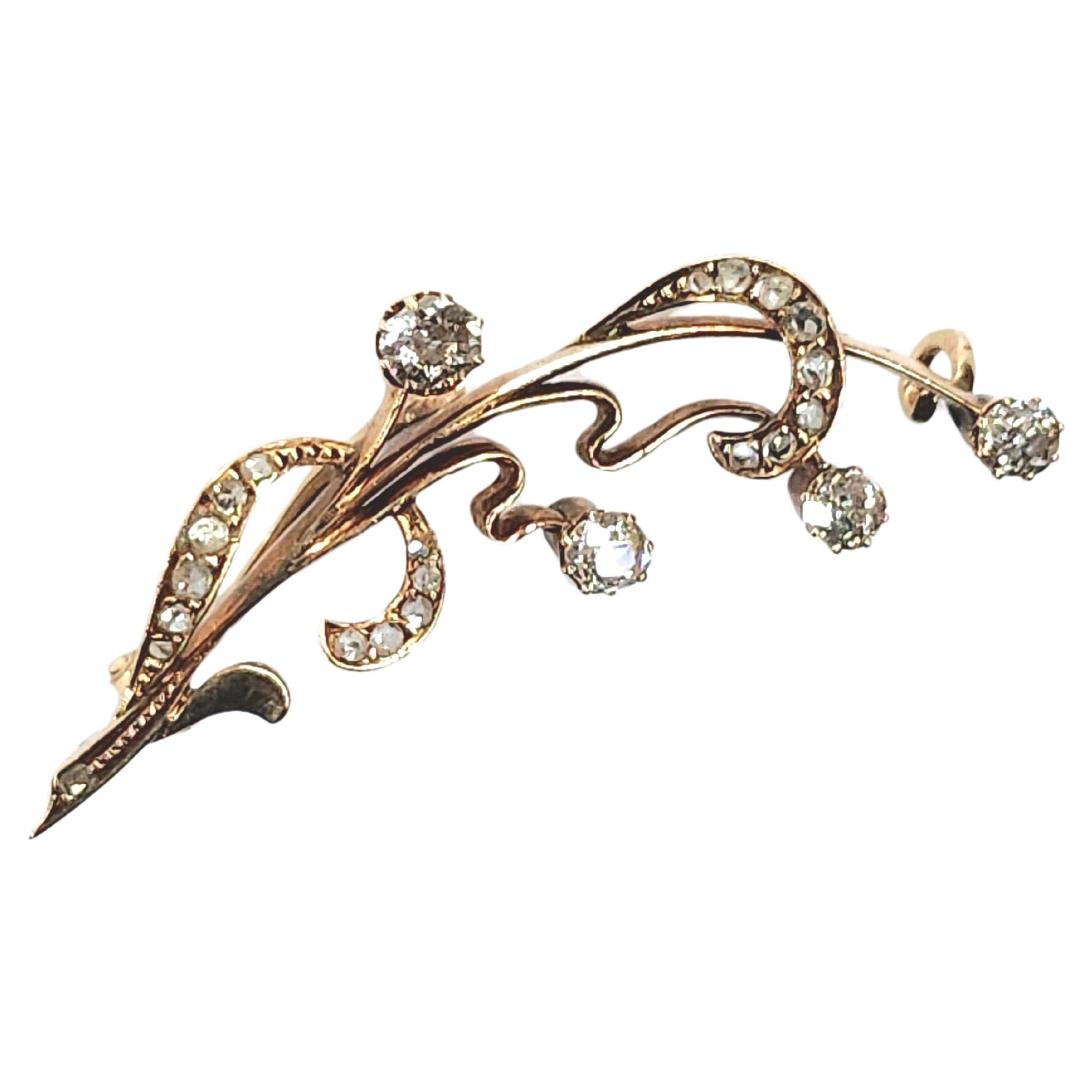 Antique Lily Of The Valley Diamond Russian Gold Brooch For Sale