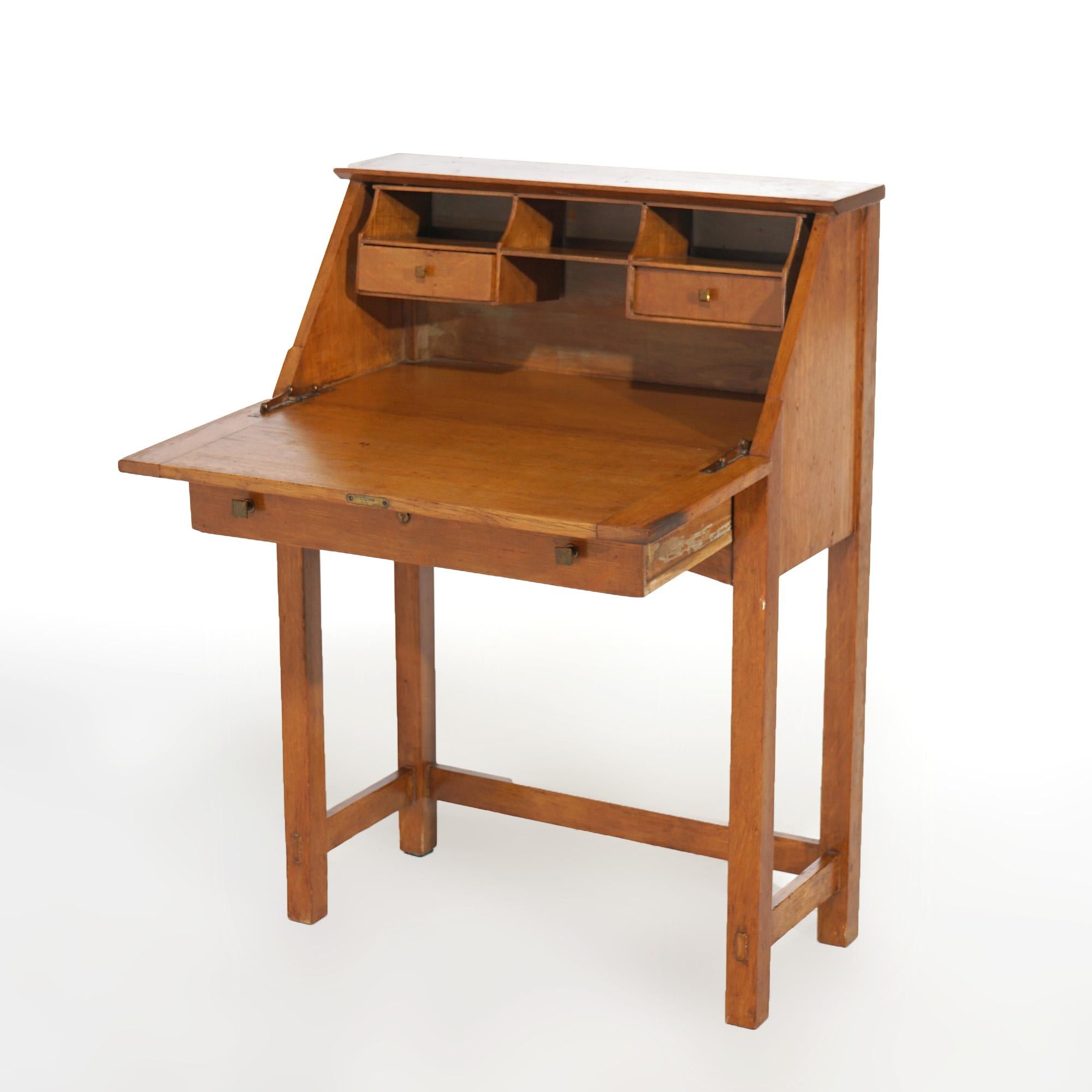 Antique Limbert Arts & Crafts Mission Oak Drop Front Desk C1910 In Good Condition In Big Flats, NY