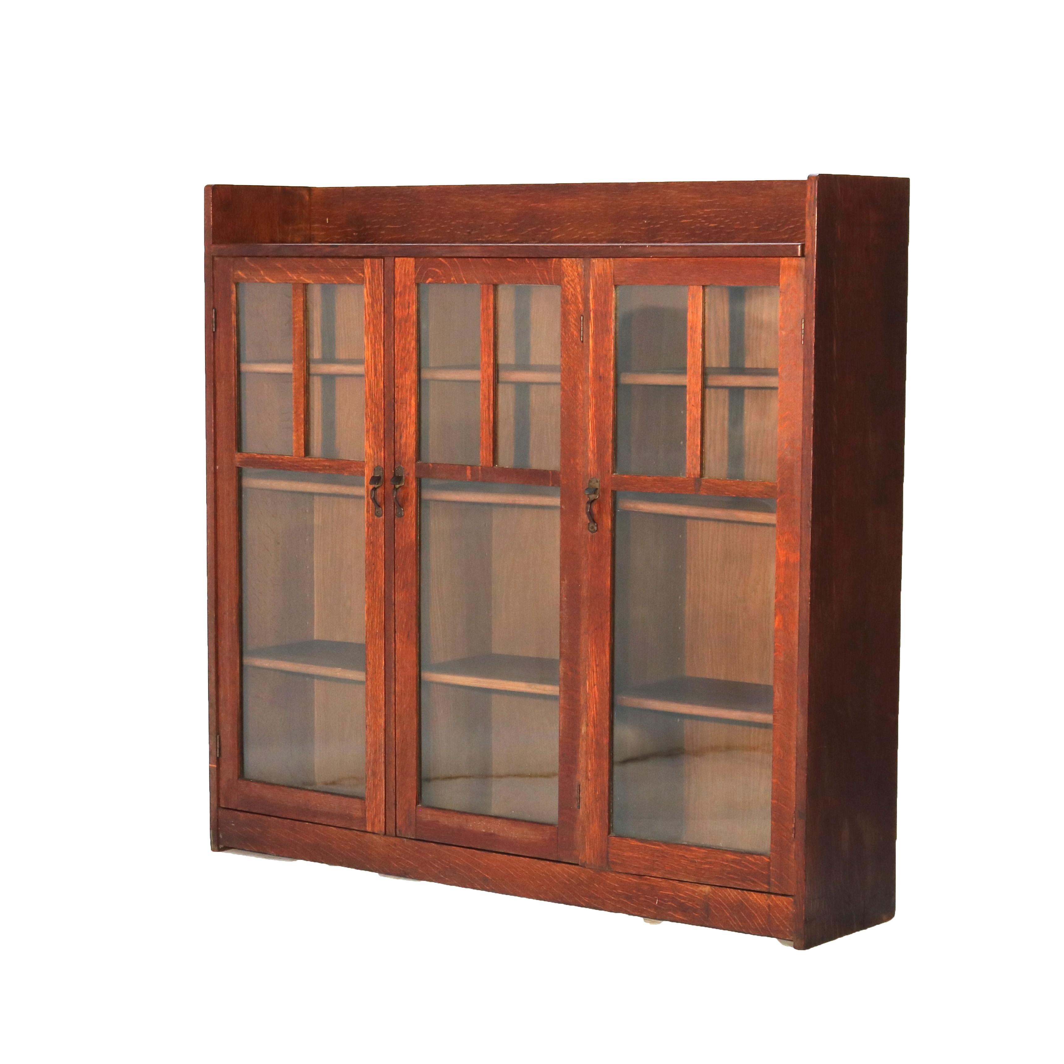 Antique Limbert Arts & Crafts Mission Oak Three-Door Bookcase C1910 5