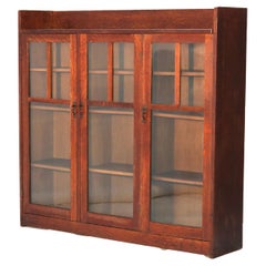 Antique Limbert Arts & Crafts Mission Oak Three-Door Bookcase C1910