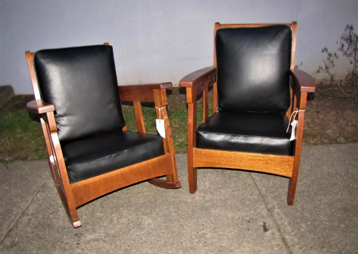 Antique LIMBERT Chair & Rocker Rare Find - Stickley Era - W5128/W5129 For Sale 4
