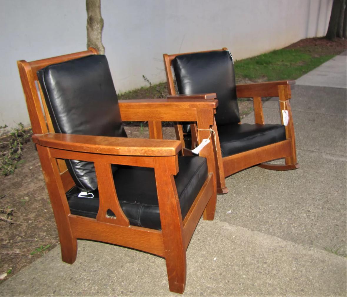 Arts and Crafts Antique LIMBERT Chair & Rocker Rare Find - Stickley Era - W5128/W5129 For Sale