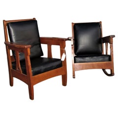 Antique LIMBERT Chair & Rocker Rare Find - Stickley Era - W5128/W5129