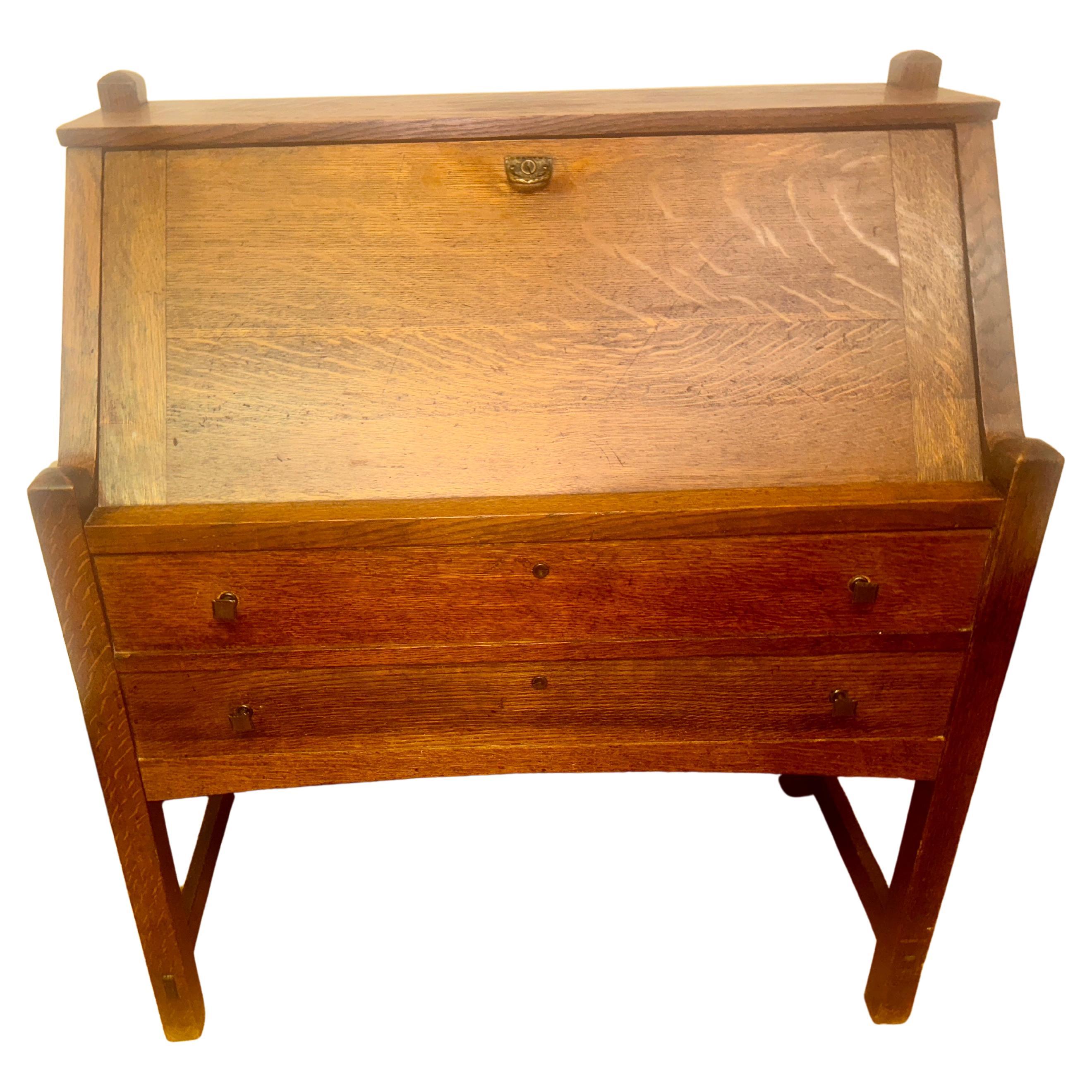 ANTIQUE nice SIGNED C. LIMBERT Drop front, desk, Stickley era. w7364a