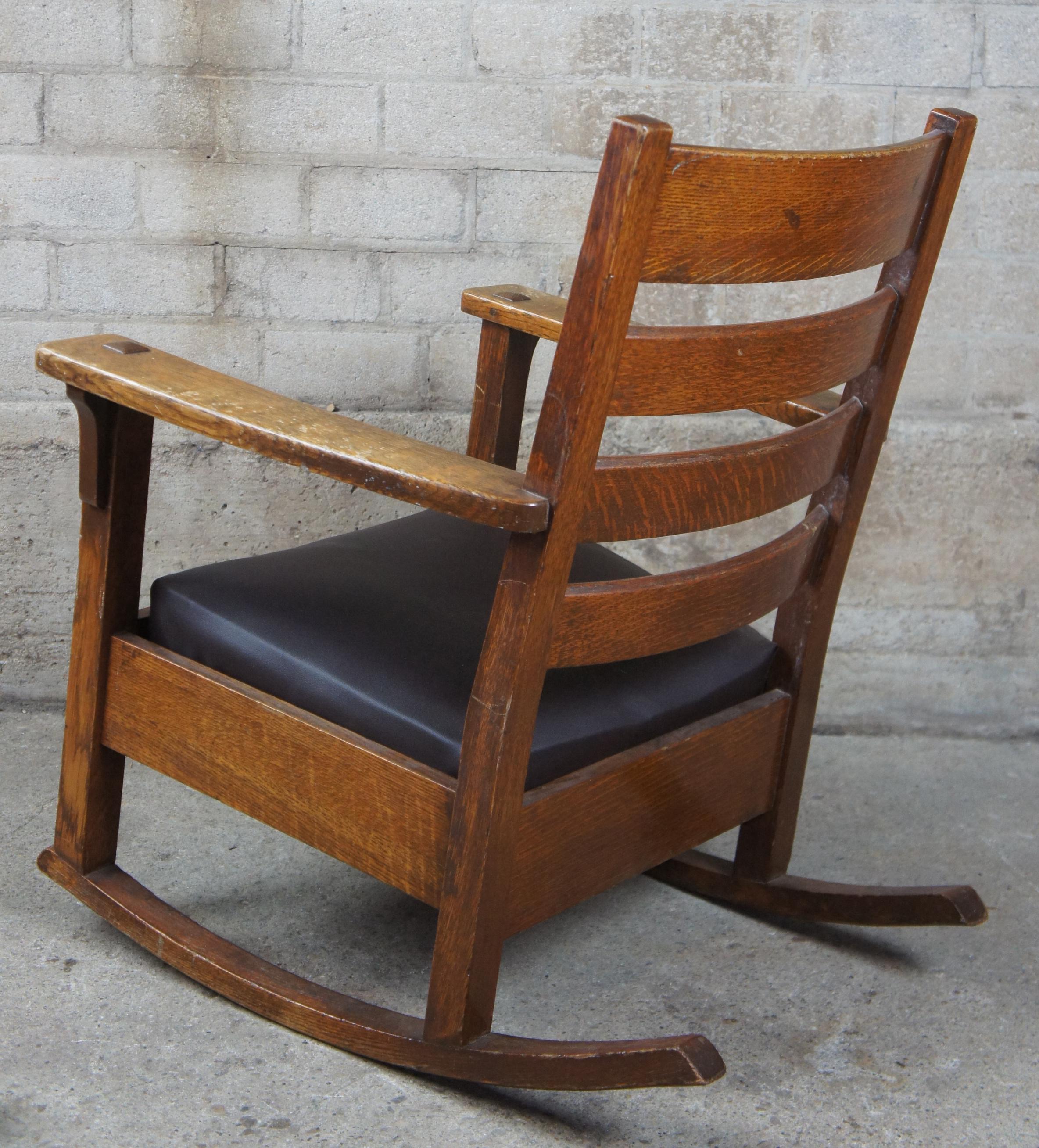 Arts and Crafts Antique Limbert Mission Arts & Crafts Ladderback Quartersawn Oak Rocking Chair