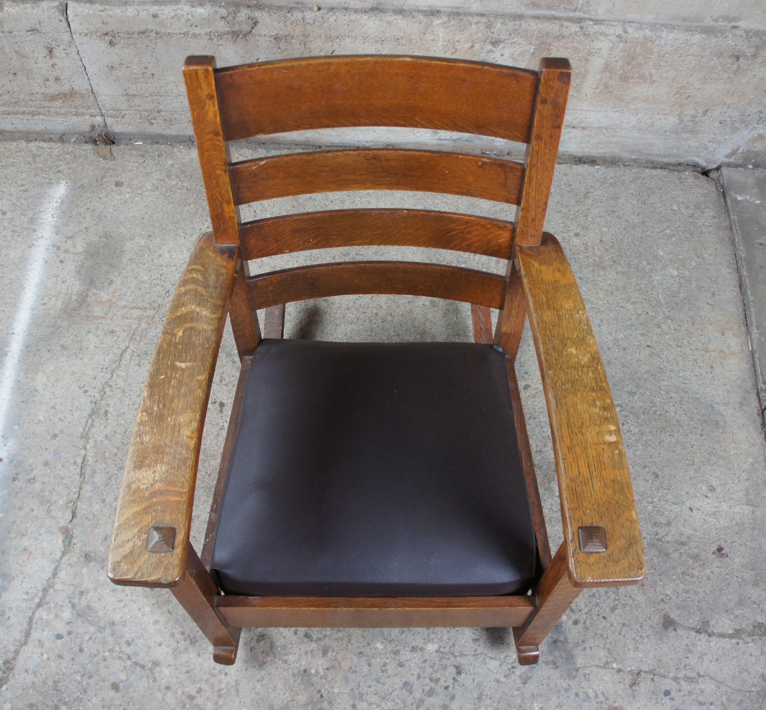 Antique Limbert Mission Arts & Crafts Ladderback Quartersawn Oak Rocking Chair In Good Condition In Dayton, OH