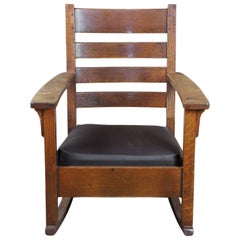 Antique Limbert Mission Arts & Crafts Ladderback Quartersawn Oak Rocking Chair